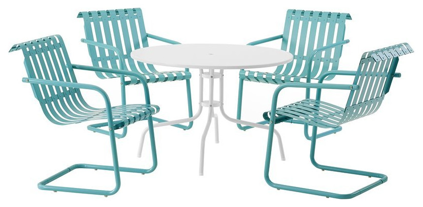 Crosley Furniture Gracie 5 Piece Retro Metal Patio Dining Set in Blue and White   Contemporary   Outdoor Dining Sets   by Homesquare  Houzz