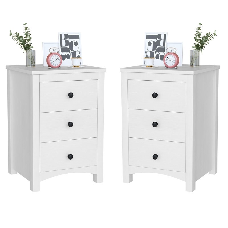 Modern Nightstands Set of 2  Wooden End Table with Three Drawers  Small Sofa Side Table  Bedside Table for Living Room  Bedroom