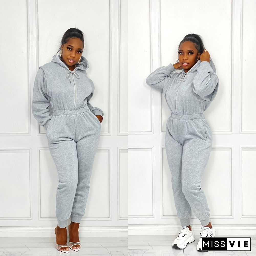 Casual Pull-on Sweatshirt Hooded Sports Fitness Jumpsuit