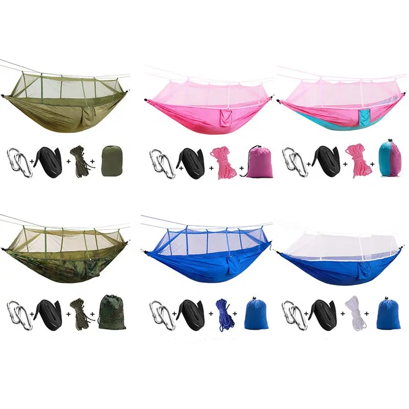 Sale Comfortable Easy Hanging 210T Parachute Hiking Foldable Swing Camping Outdoor Nylon Hammock With Mosquito Net