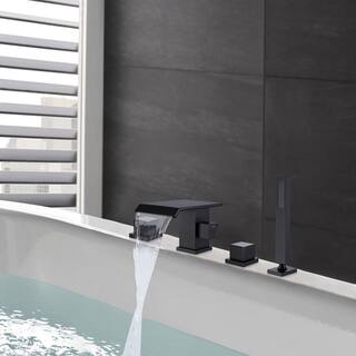 matrix decor Double-Handle Deck Mount Roman Tub Faucet with Hand Shower in Matte Black MD-RBBF65009MB