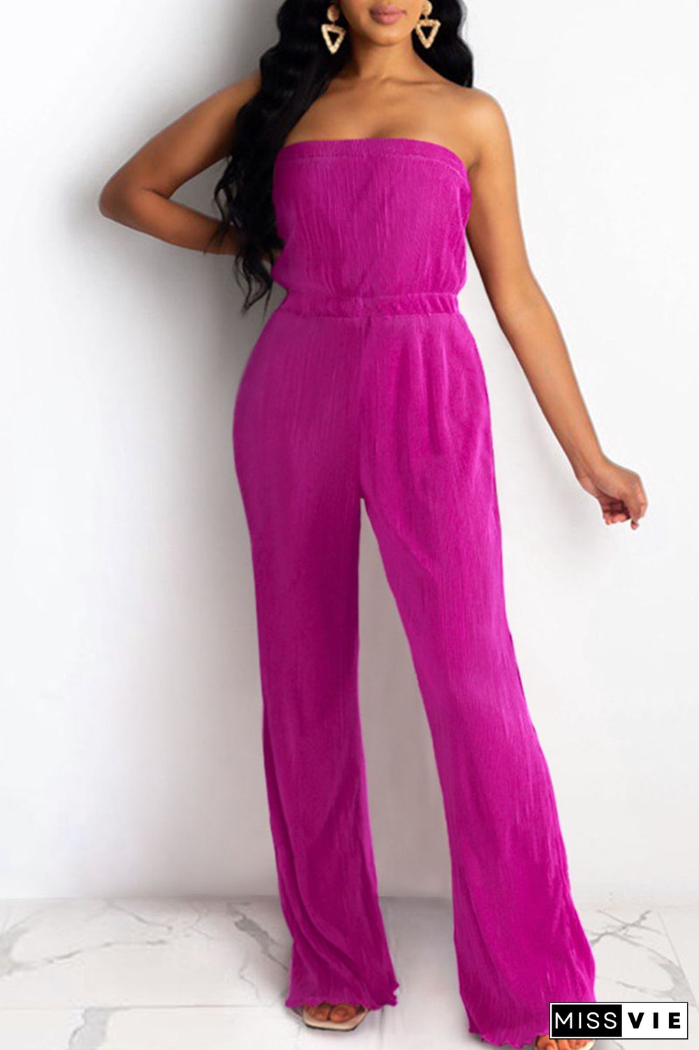 Tangerine Sexy Solid Patchwork Fold Strapless Straight Jumpsuits