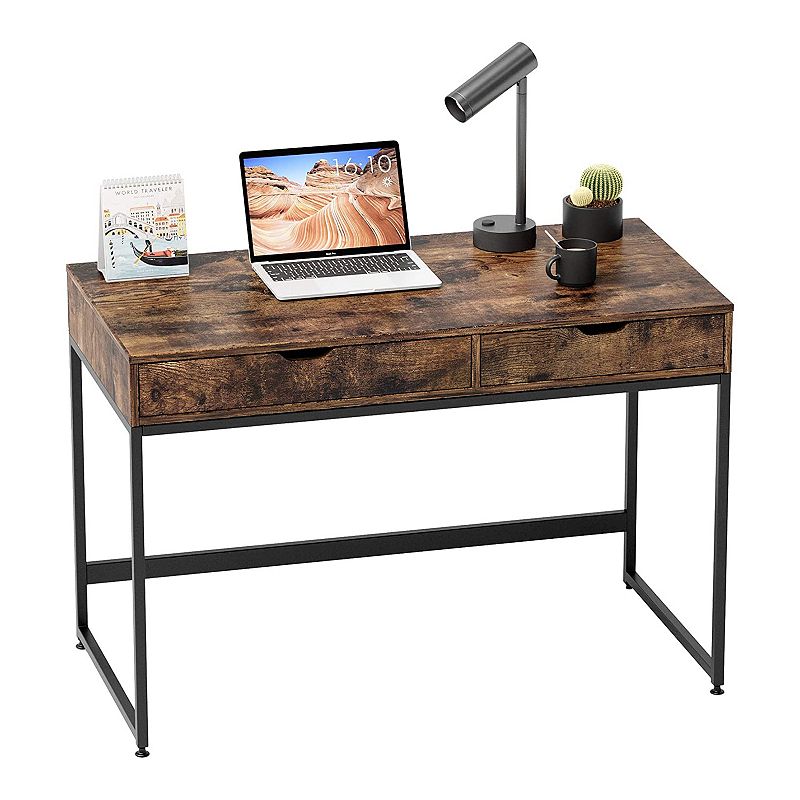 Bestier Office Writing Computer Workstation Home Office Desk w/ 2 Drawers， Brown