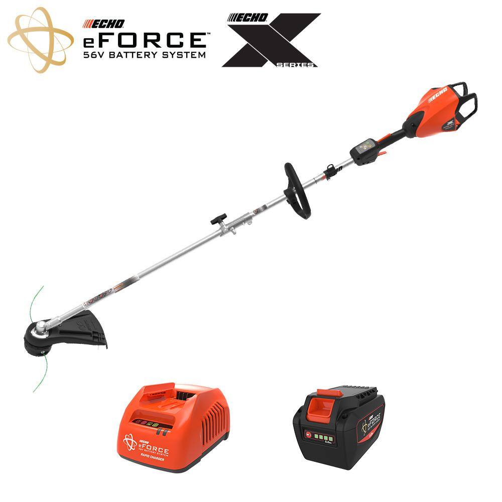 ECHO eFORCE 56V X Series Brushless Cordless Battery Pro Attachment Series String Trimmer with 5.0Ah Battery and Rapid Charger DPAS-2600SBR2