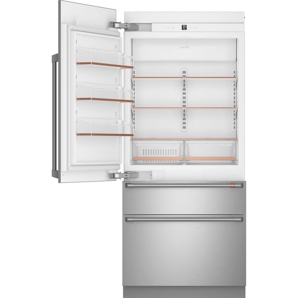 Cafe 36 in. 20.1 cu. ft. Built-In Bottom Freezer Refrigerator in Stainless Steel with Convertible Middle Drawer LH Swing CIC36LP2VS1