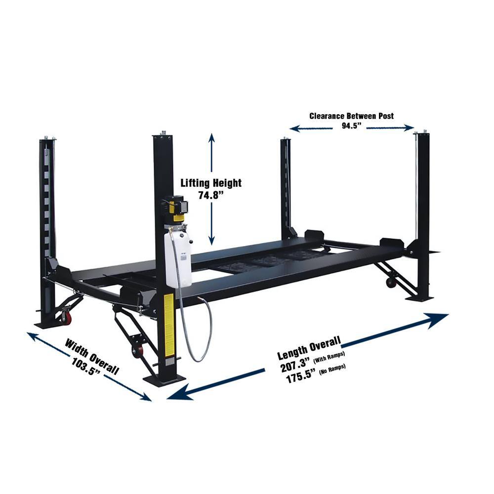 TUXEDO 4-Post Automotive Deluxe Storage Car Lift 8000 lb. Capacity with Casters Drip Trays and Jack Tray FP8K-DX