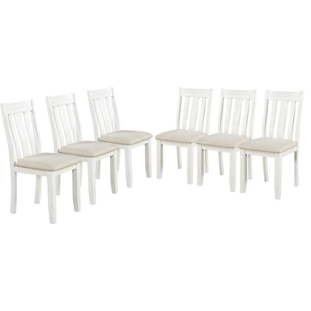 7 Piece Dining Set with Rectangular Extendable Dining Table and Slat Back Upholstered Dining Chairs for Dining Room