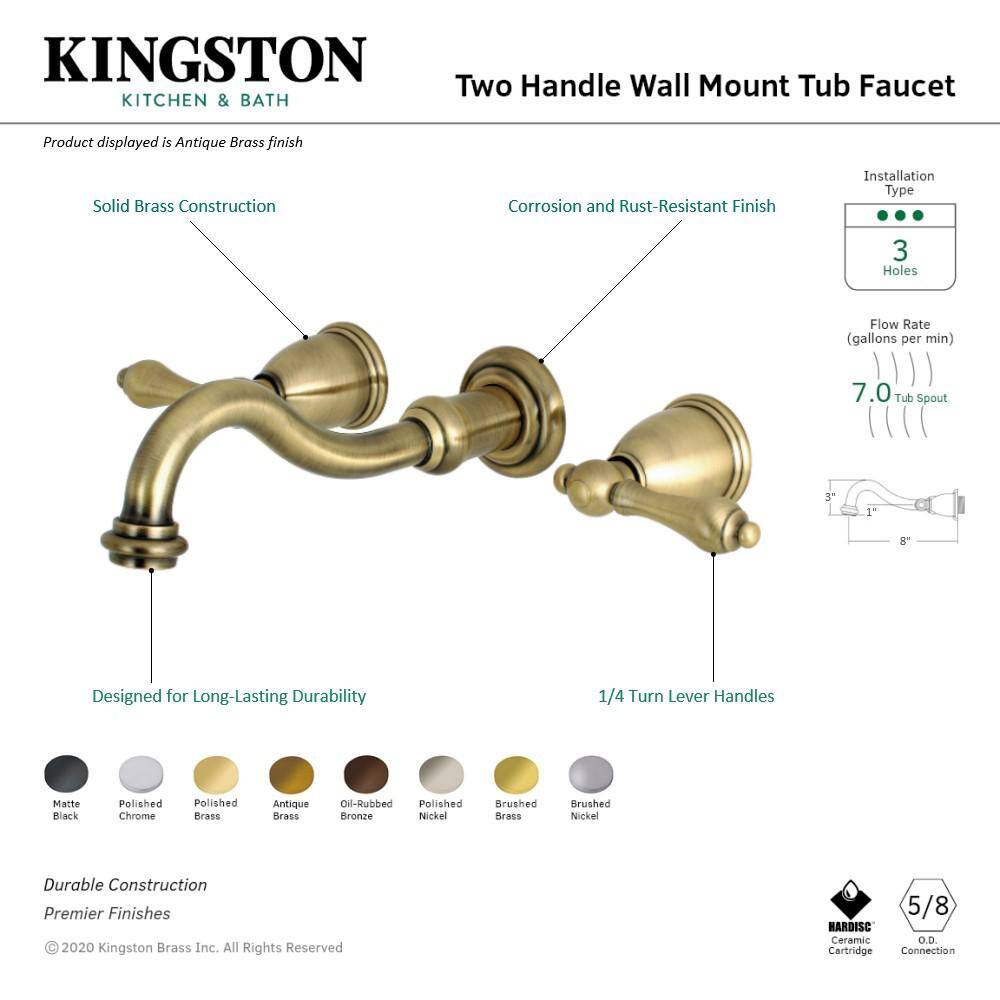 Kingston Brass Restoration 2-Handle Wall-Mount Roman Tub Faucet in Antique Brass (Valve included) HKS3023AL