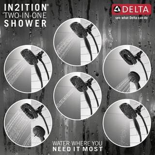 Delta In2ition 4-Spray Patterns 1.75 GPM 6 in. Wall Mount Dual Shower Heads in Matte Black 58498-BL