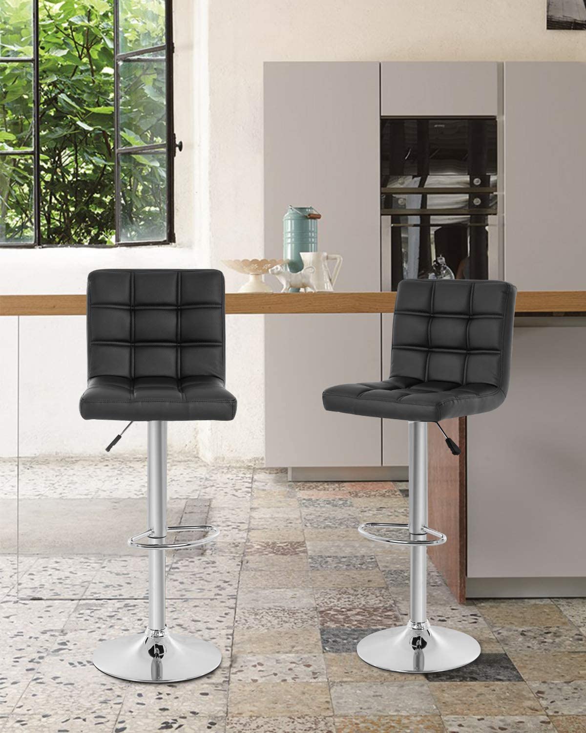 Modern Bar Stool Set Of 2 Barstools Height Adjustable Counter Height Swivel Bar Stool PU Leather Bar Chairs Hydraulic Dining Room Chairs Home Kitchen Stools