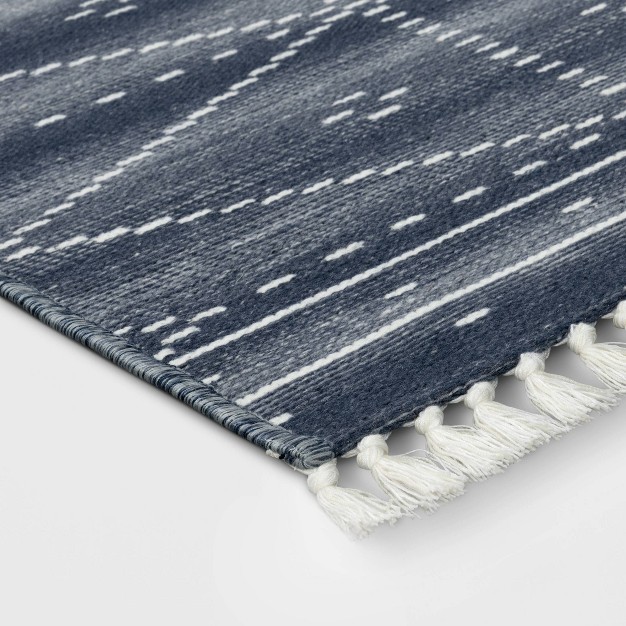 Washable Woven Tapestry Accent Rug With Fringe Indigo