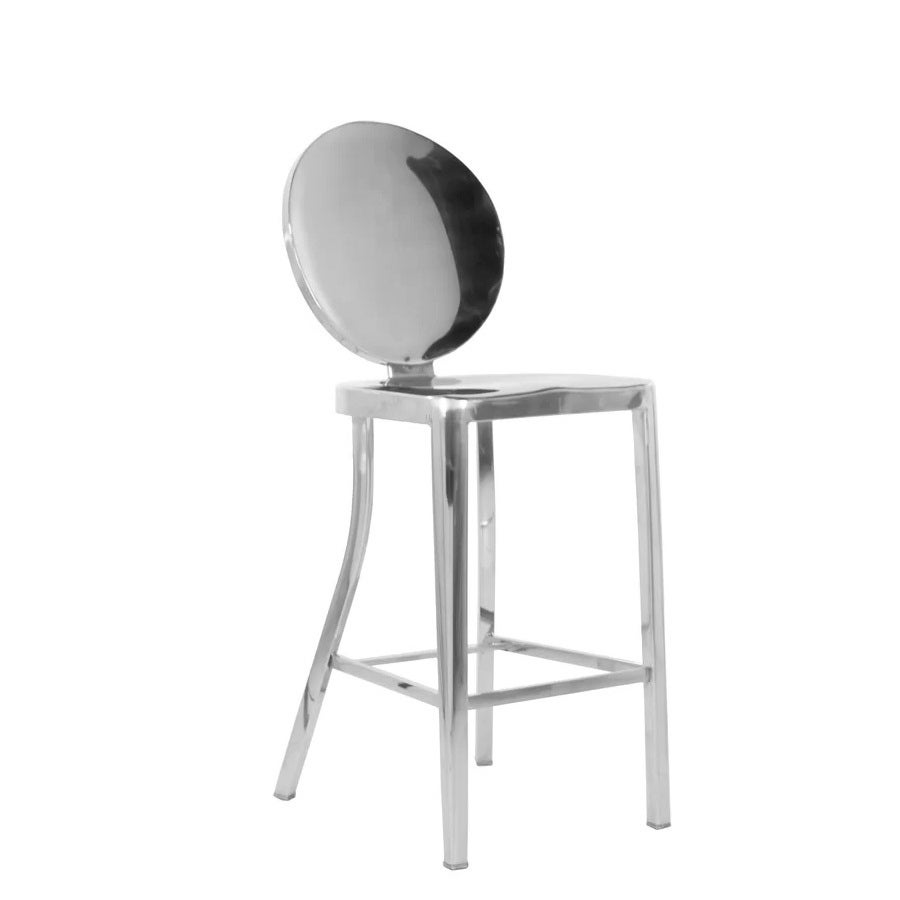 Kong Armless Stool， available in counter and bar height， made of stainless steel.