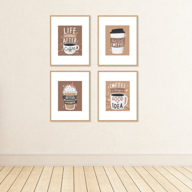 Big Dot Of Happiness But First Coffee Unframed Kitchen Linen Paper Wall Art Set Of 4 Artisms 8 X 10 Inches