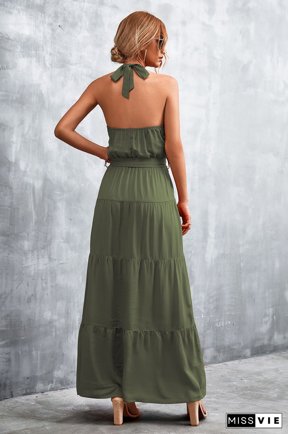 Tie Front Backless Halter Dress Wholesale