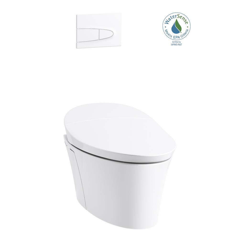 KOHLER Veil 1-Piece 0.8 or 1.6 GPF Dual Flush Elongated Wall-Hung Toilet in White Components Included 5402-0