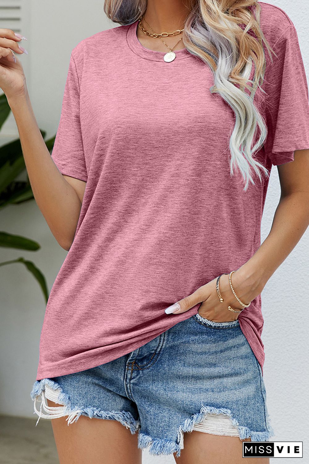 Plain Round Neck Basic Jersey Tee