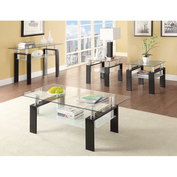 Coaster Furniture Dyer Black Tempered Glass End Table with Shelf