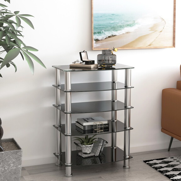 5 Tier Tempered Glass Side Table Stainless Steel F...