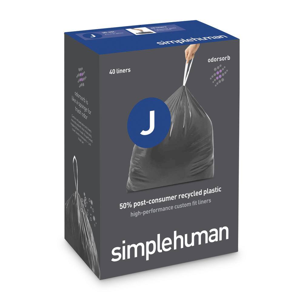 simplehuman 8 Gal. to 12 Gal. (30L to 45L) Code J Odorsorb Custom Fit Drawstring Trash Bags (40-Count) (2-Pack of 20 lin.) CW0566