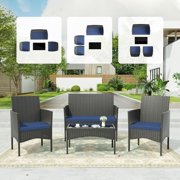 4Piece Conversation Furniture Set，Patio Dining Table and Chair Set