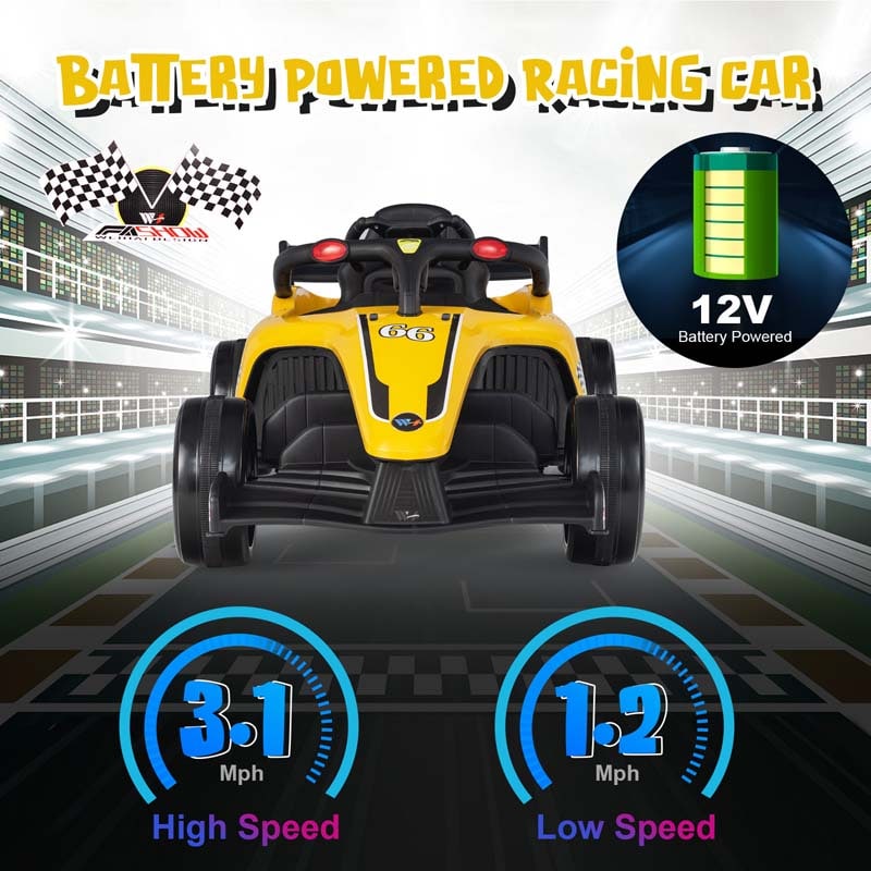 Kids Ride on Formula Racing Car, 12V Battery Powered Electric Racing Truck with Shock Absorbing Wheels