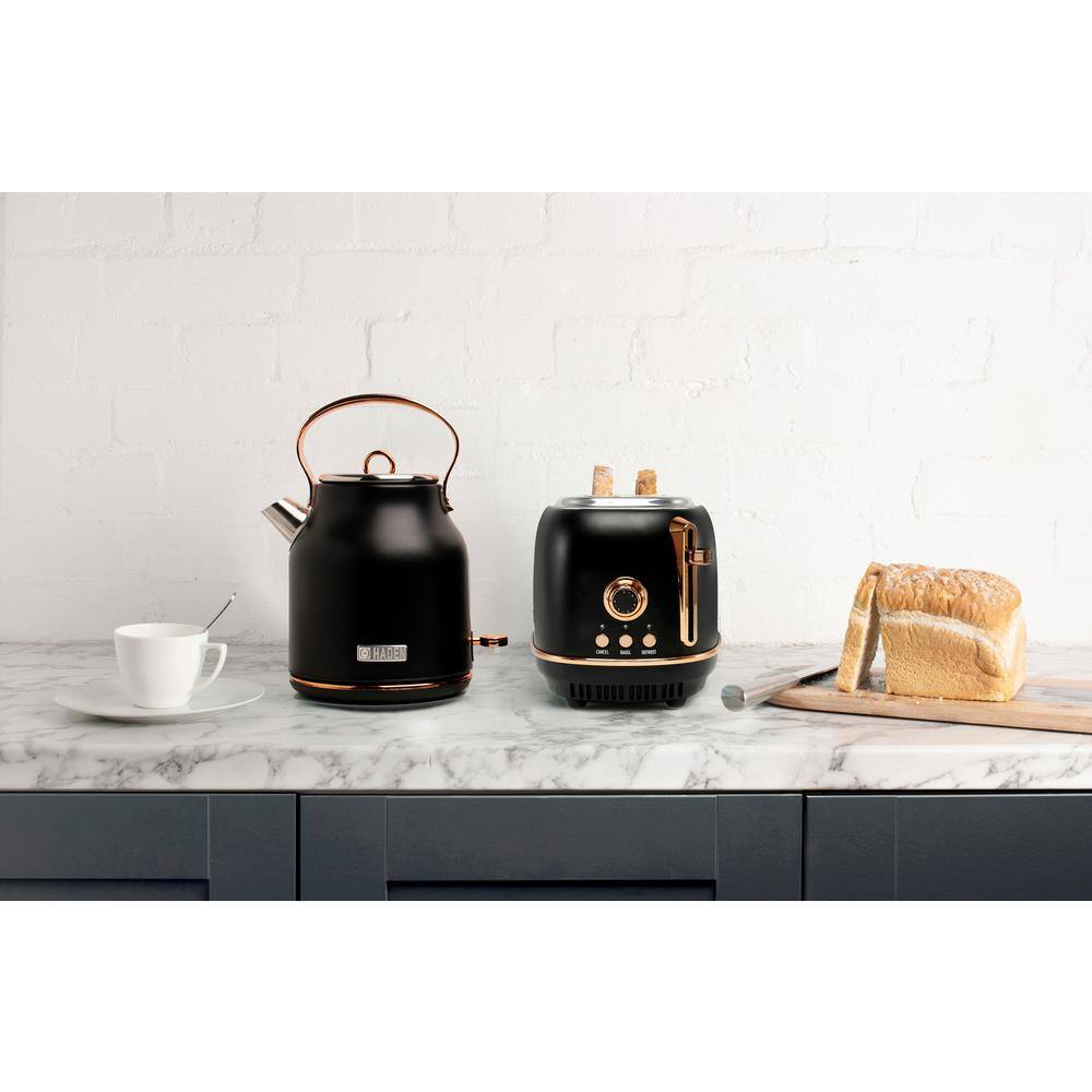 HADEN Heritage 900-Watt 2-Slice Wide Slot Black and Copper Retro Toaster with Removable Crumb Tray and Adjustable Settings 75059