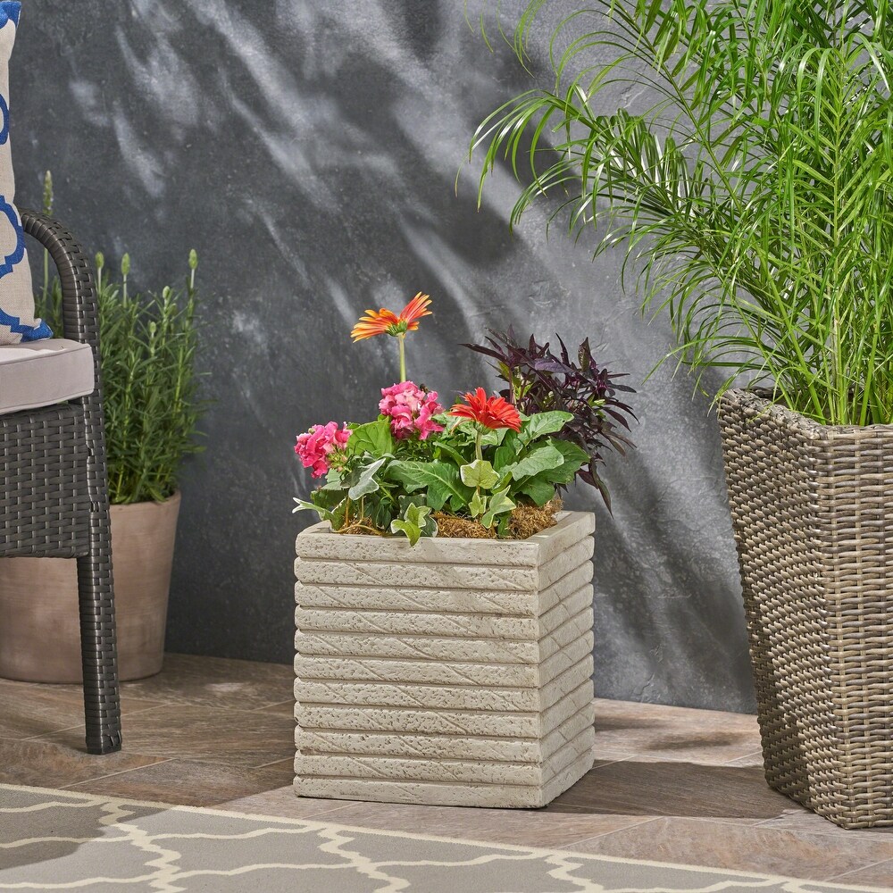 Kaden Square Riveted Lightweight Concrete Indoor/ Outdoor Planter by Christopher Knight Home