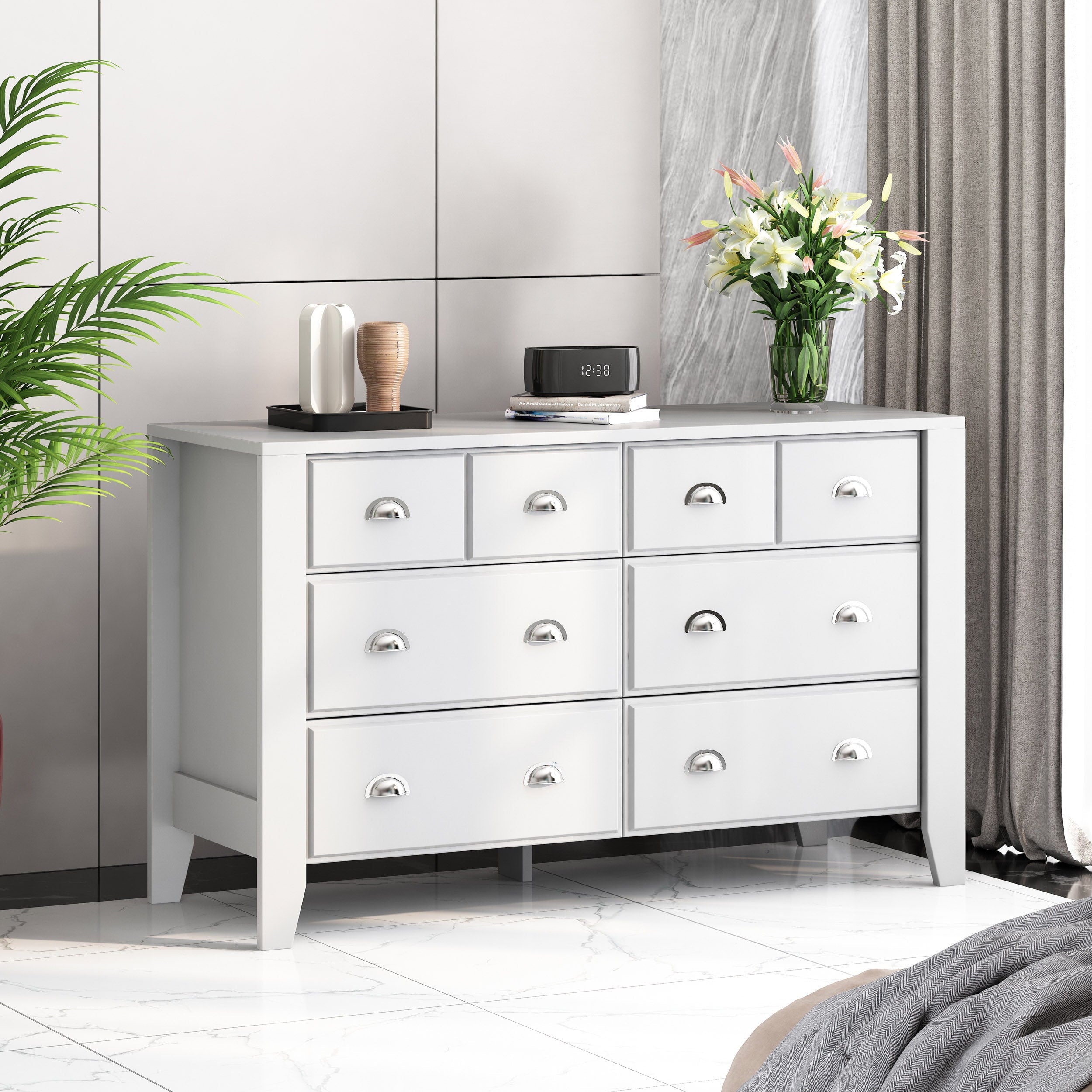 Noble House Bellic Faux Wood 6 Drawer Double Dresser, White