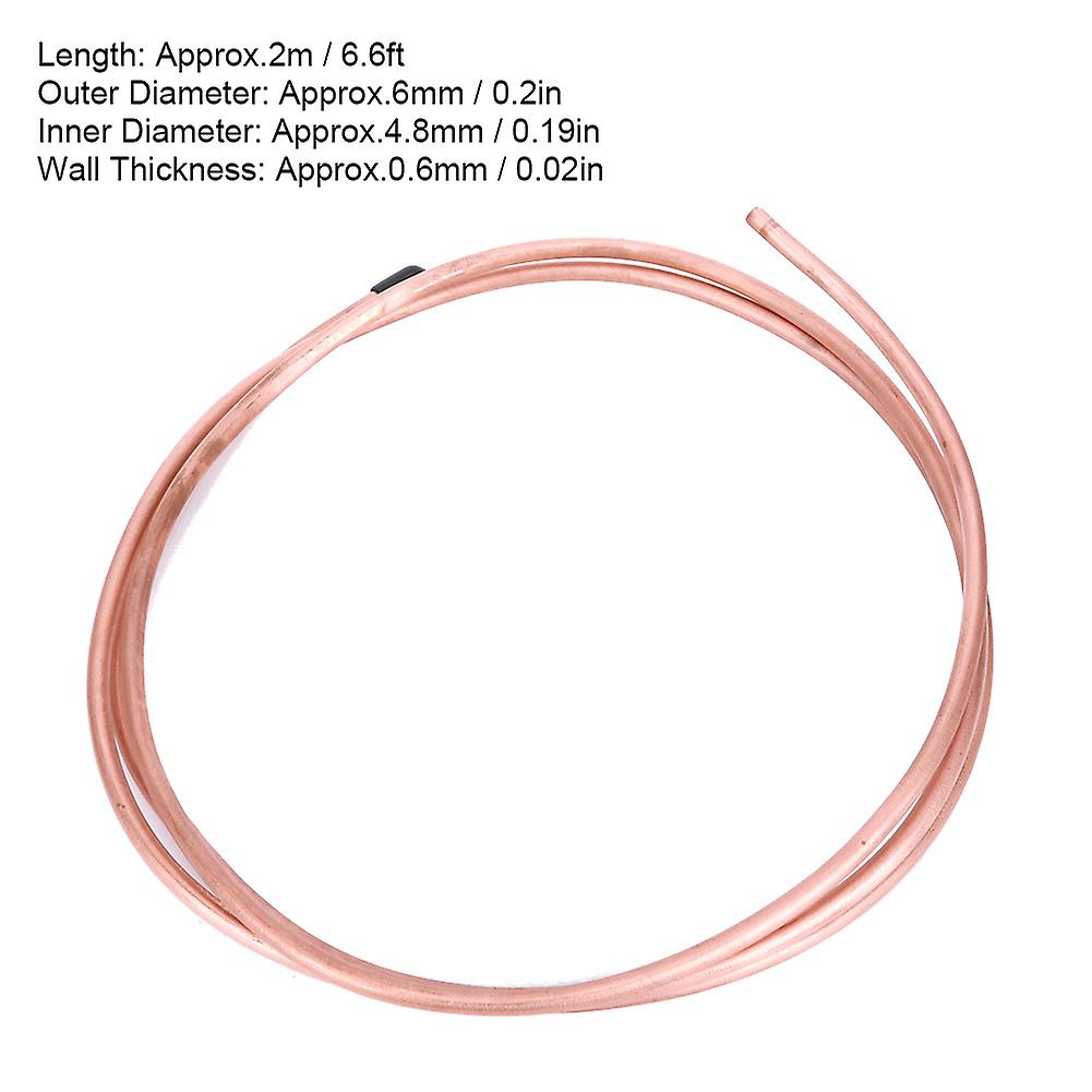 2m C1100 T2 Copper Tube Pipe Soft Coil Tubing For Air Conditioner Refrigerator Od 6mm / Id 4.8mm