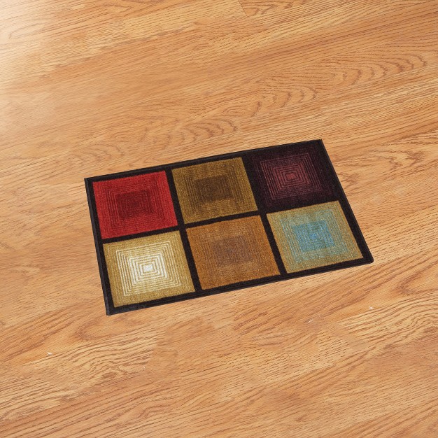 Collections Etc Optic Squares Skid resistant And Nonslip Accent Rug With Burnished Autumn Red Brown And Beige