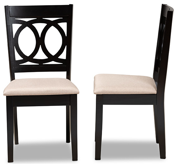 Lenoir Modern Sand Fabric Espresso Brown Wood Dining Chair  Set of 2   Transitional   Dining Chairs   by VirVentures  Houzz