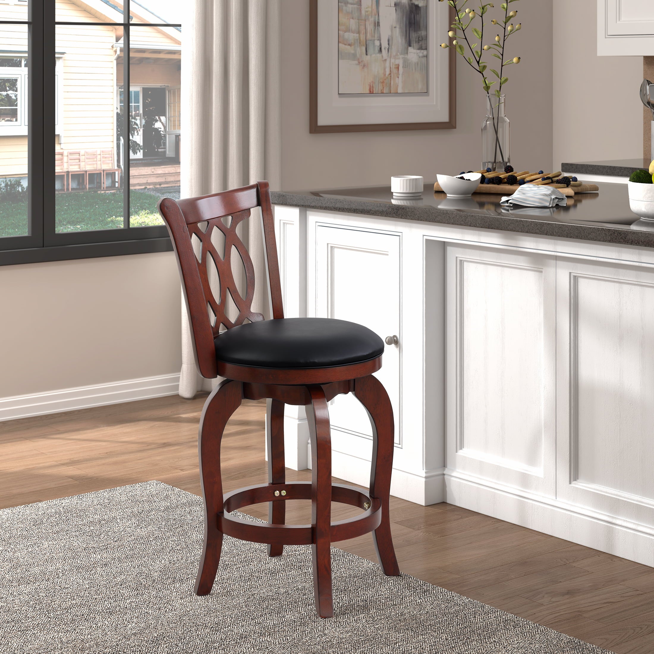 OakvillePark Odelia Scroll Back Swivel Barstool， Counter Height， Cherry