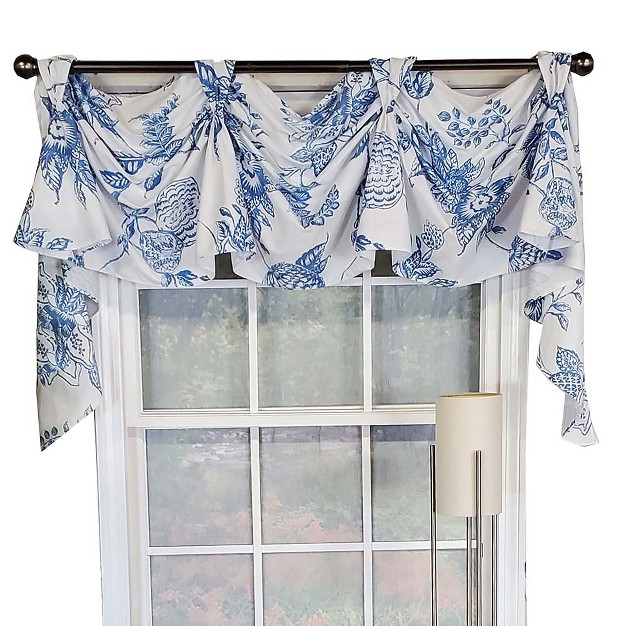 Top Tabs Center Luxurious Window Treatment 25 quot Tails 50 quot X 18 quot Cyan Blue white