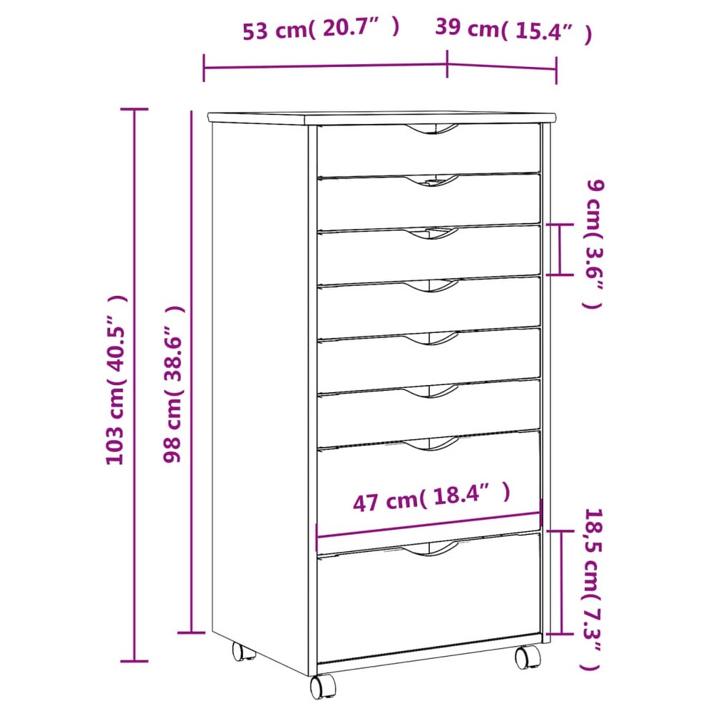 vidaXL Rolling Cabinet with Drawers MOSS different color Solid Wood Pine