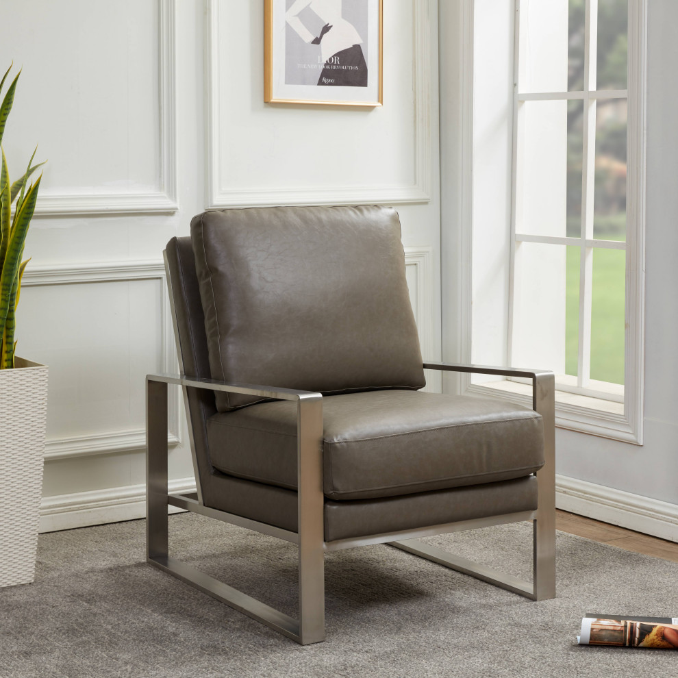 LeisureMod Jefferson Faux Leather Accent Armchair With Silver Frame   Contemporary   Armchairs And Accent Chairs   by LeisureMod  Houzz