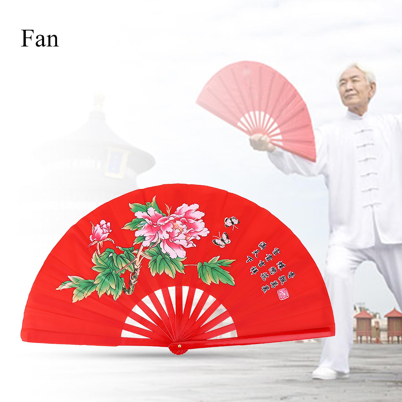 Tai Chi Martial Arts Kung Fu Bamboo Silk Fan Right Hand Wushu Dance Pratice Training (red)