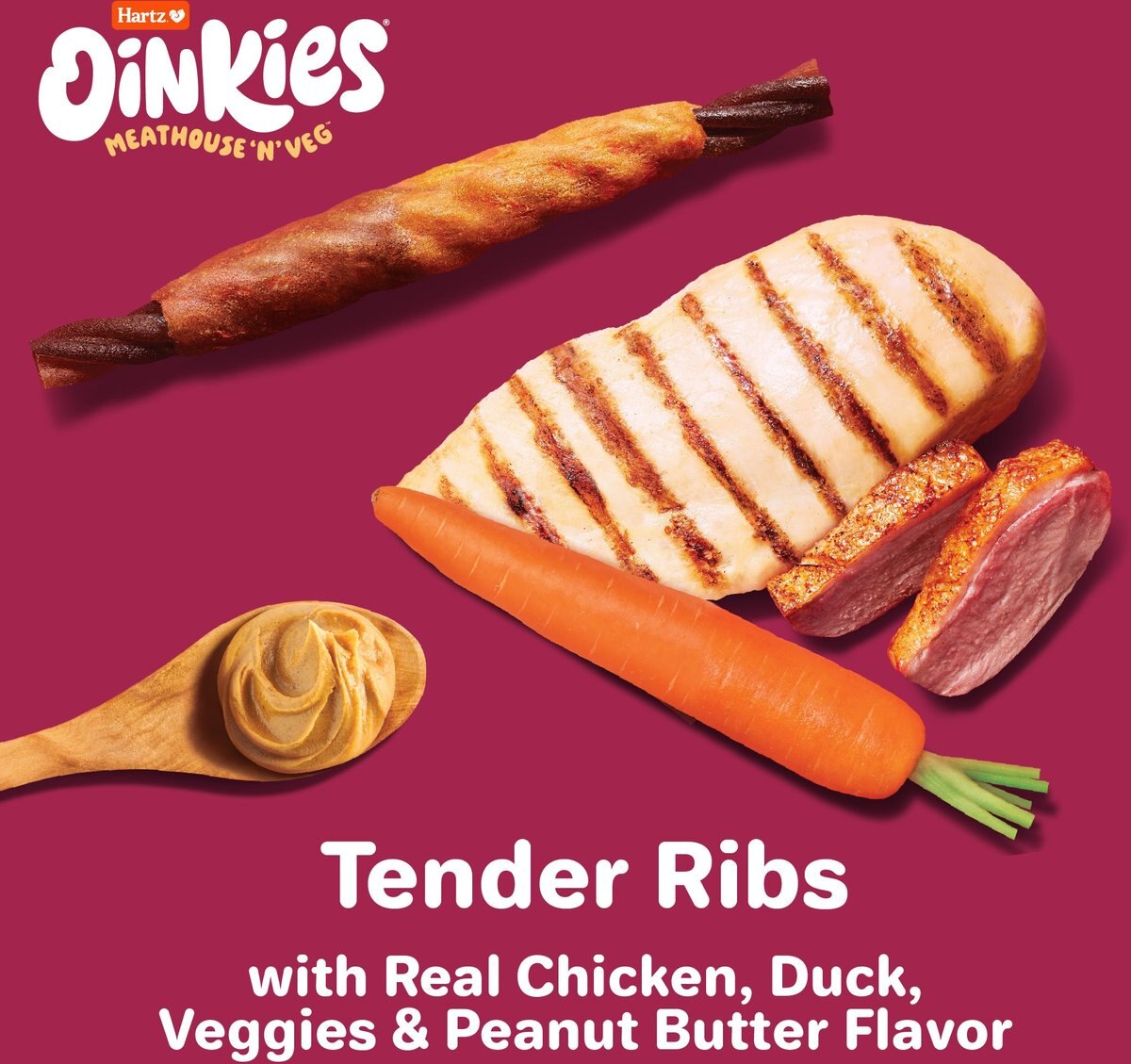 Hartz Oinkies Meathouse'n'Veg Tender Ribs Natural Chew Dog Treats， 22 count