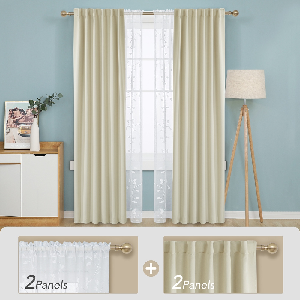 Deconovo Mix   Match Blackout and Sheer Embroidered 4 Piece Curtain Panel Set