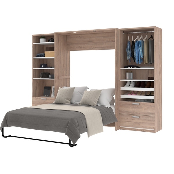 Cielo Full Murphy Bed and 2 Shelving Units with Drawers by Bestar - - 14086493