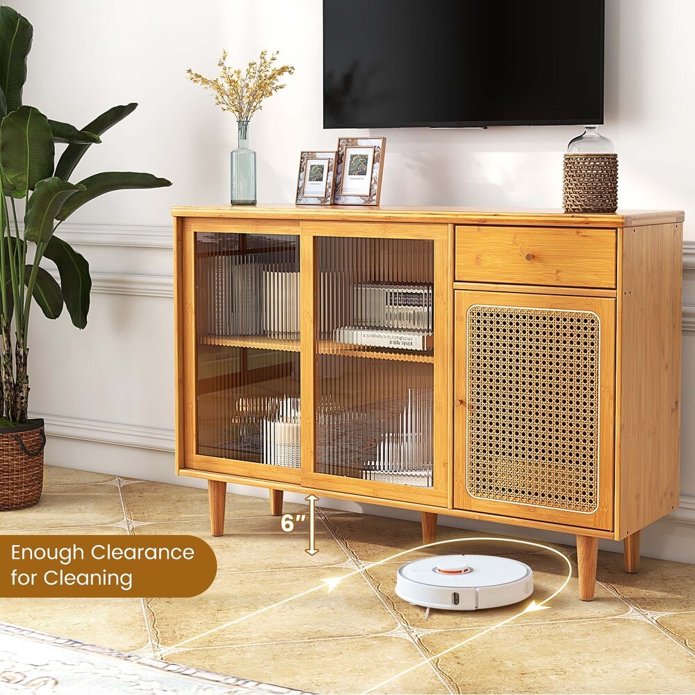 Costway Buffet Sideboard Cabinet Rattan Console Table with Sliding   See Details