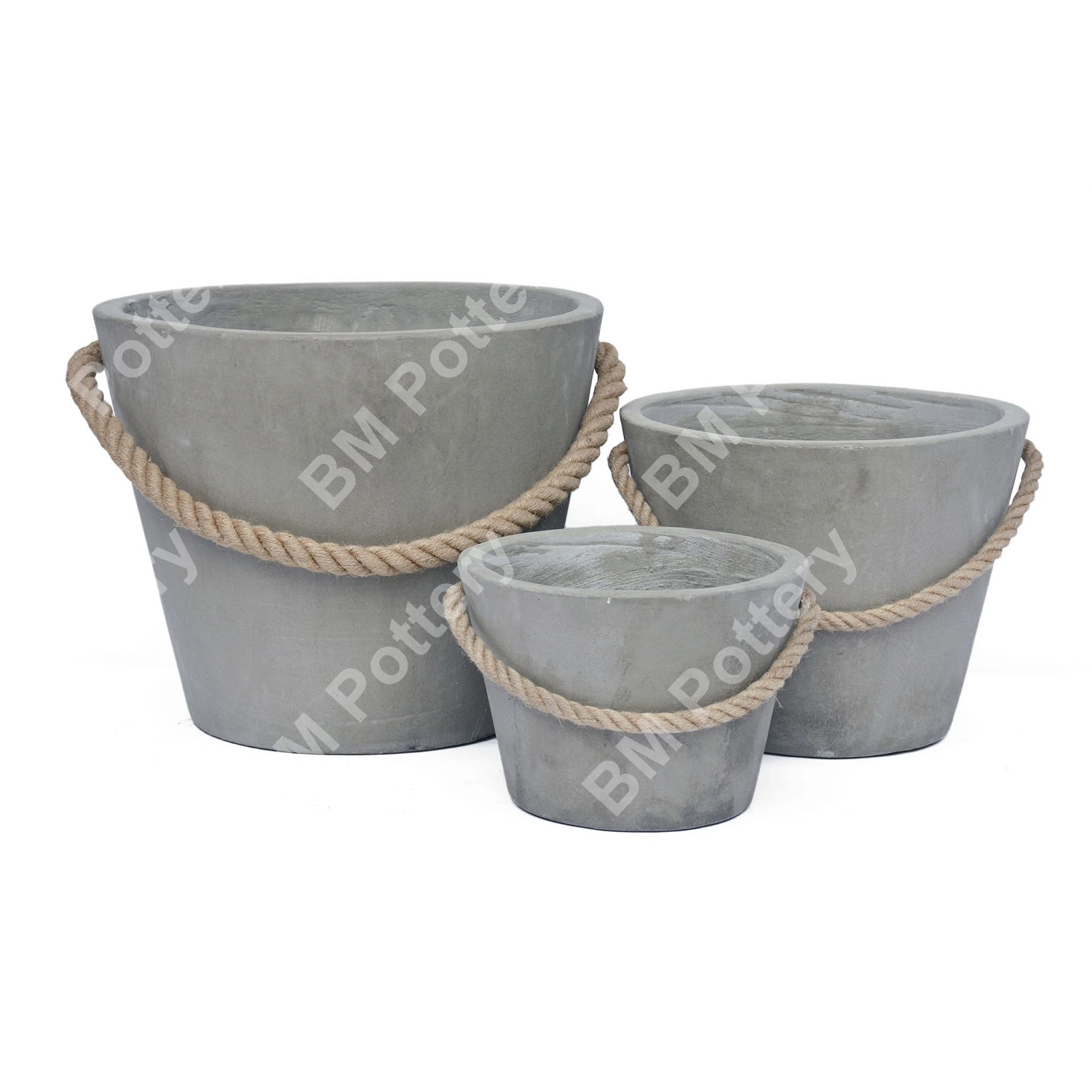 Set of 3 cement light pots new style factory in Vietnam for garden decorative made by Cement Light With Handle Top Sale