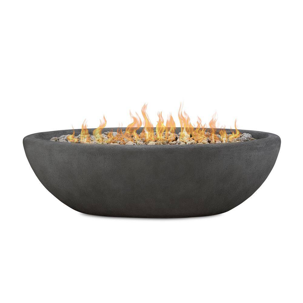 Real Flame Riverside 58 in. W x 32 in. D Outdoor MGO Large Oval Propane Fire Bowl in Shale with Push Button Ignition 592LP-SHL