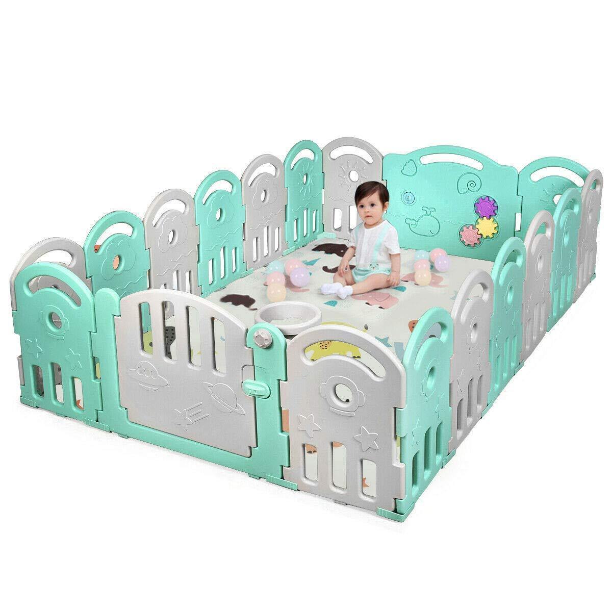 Baby Playpen, 18-Panel Kids Safety Yard Activity Center Playard with Safety Lock