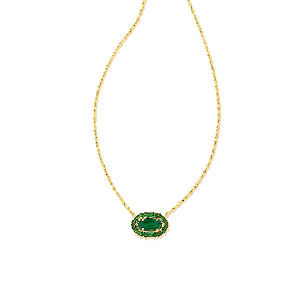 Kendra Scott  Elisa Gold Crystal Frame Short Pendant Necklace in Kelly Green Illusion