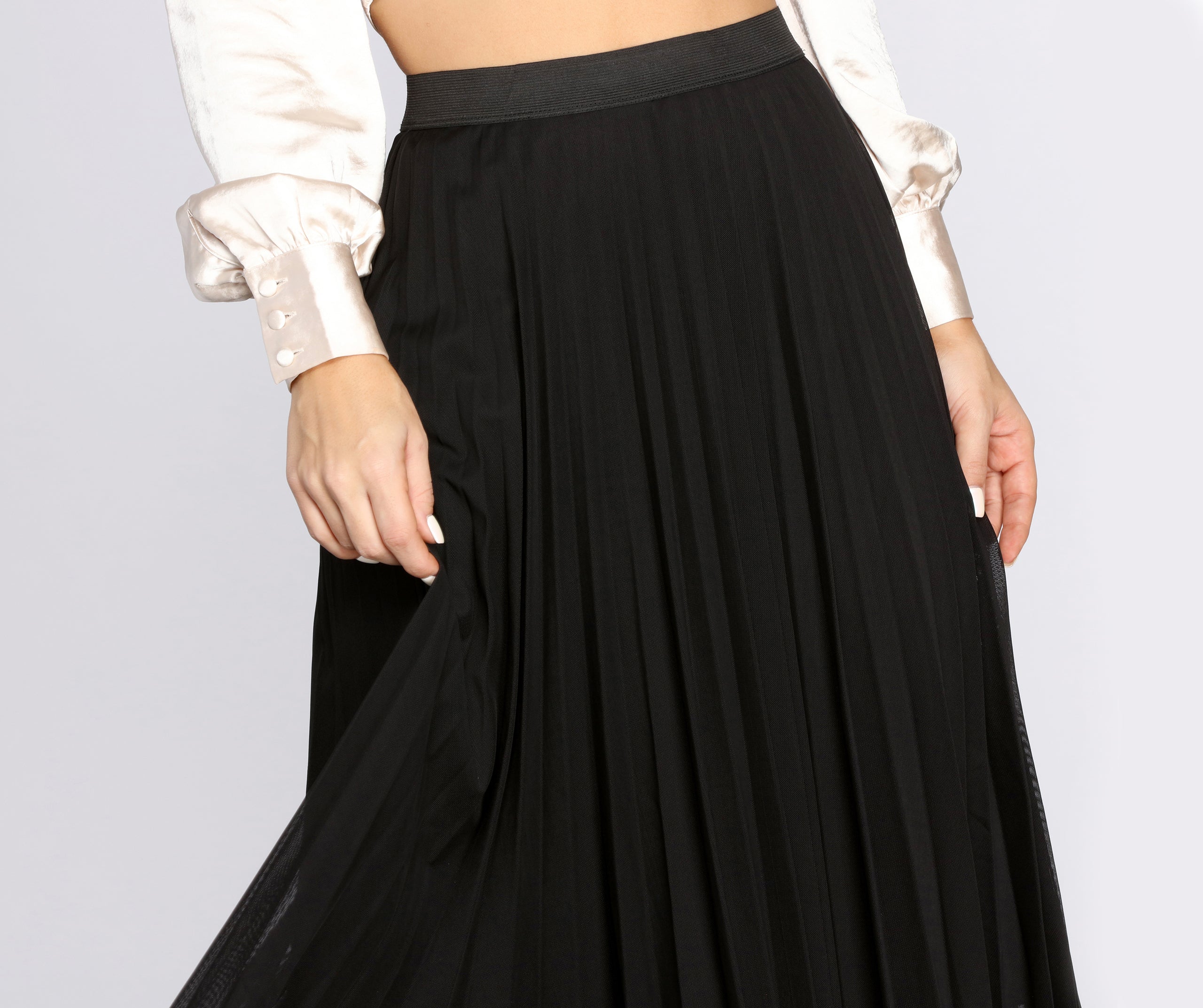 Pleated Mesh Midi Skirt