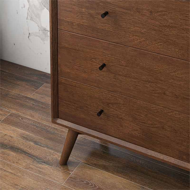 Francesca Modern Bedroom 5 drawers Tall Dressers in Solid Wood Walnut Brown