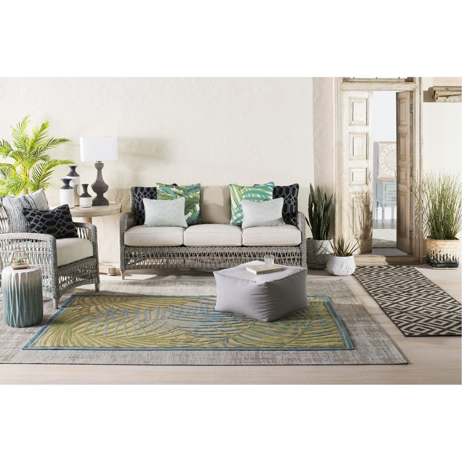 Santa Cruz Outdoor Rug in Sky Blue & Taupe