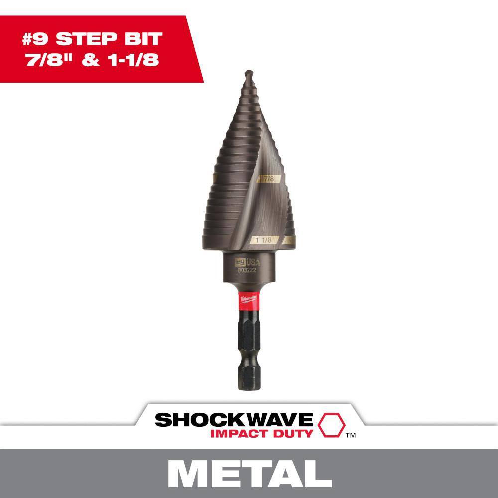 MW SHOCKWAVE 78 in. - 1-18 in. #9 Impact-Rated Titanium Step Drill Bit (2-Steps) 48-89-9249