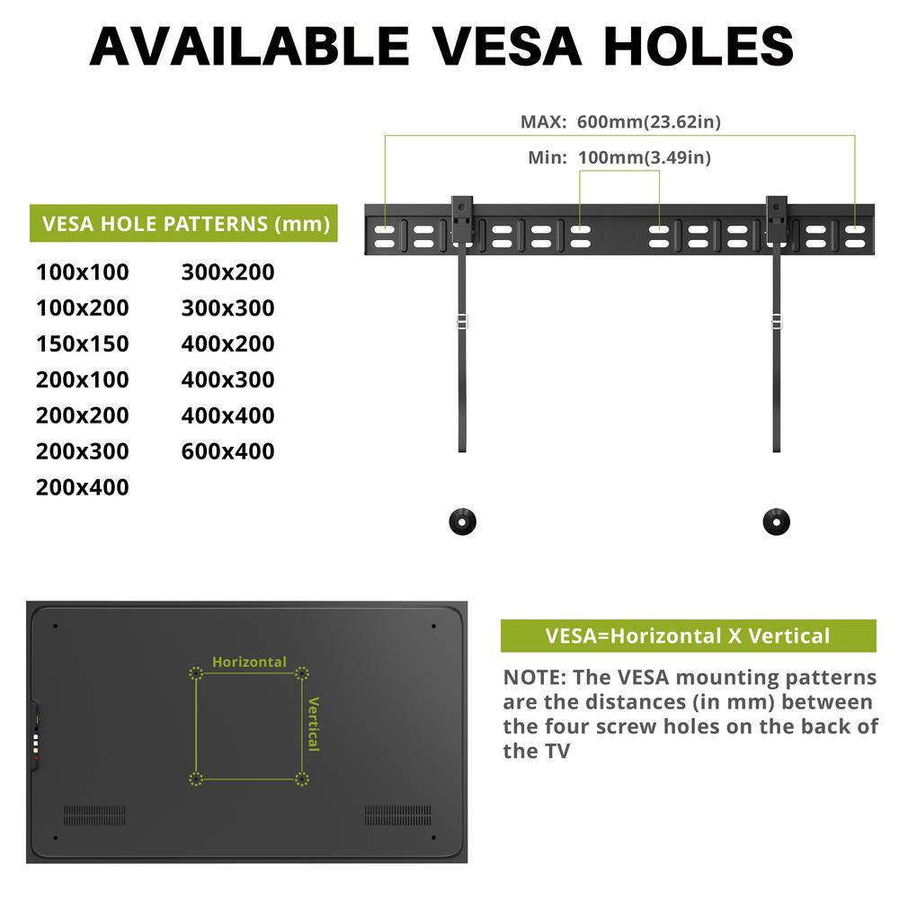 USX MOUNT TV Wall Mount 40 in. to 70 in. TV Bracket for TVs with Max VESA 600 mm x 400 mm Weight Capacity Up to 100 lbs. WFL008-09