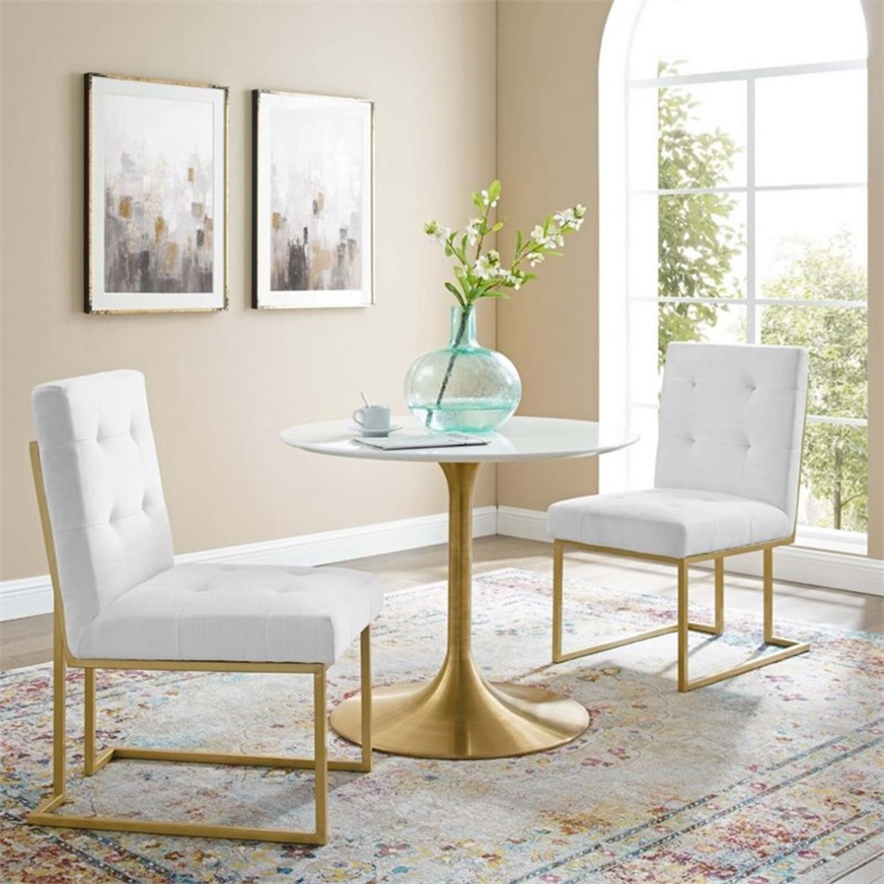 Pemberly Row Upholstered Dining Accent Chair in Gold and White (Set of 2)   Contemporary   Dining Chairs   by Homesquare  Houzz